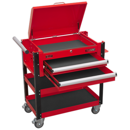 Superline PRO® Heavy-Duty Mobile Tool & Parts Trolley with Lockable Top & 2 Drawers