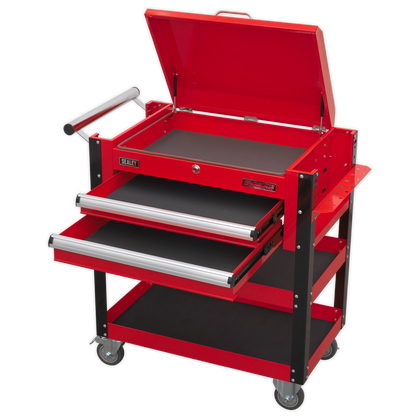Superline PRO® Heavy-Duty Mobile Tool & Parts Trolley with Lockable Top & 2 Drawers