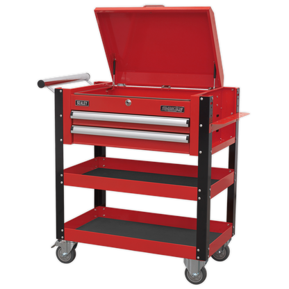 Superline PRO® Heavy-Duty Mobile Tool & Parts Trolley with Lockable Top & 2 Drawers