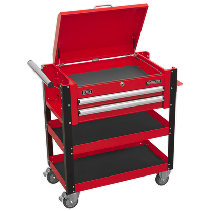 Superline PRO® Heavy-Duty Mobile Tool & Parts Trolley with Lockable Top & 2 Drawers