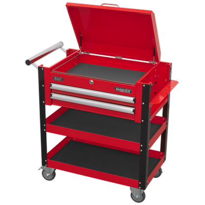 Superline PRO® Heavy-Duty Mobile Tool & Parts Trolley with Lockable Top & 2 Drawers
