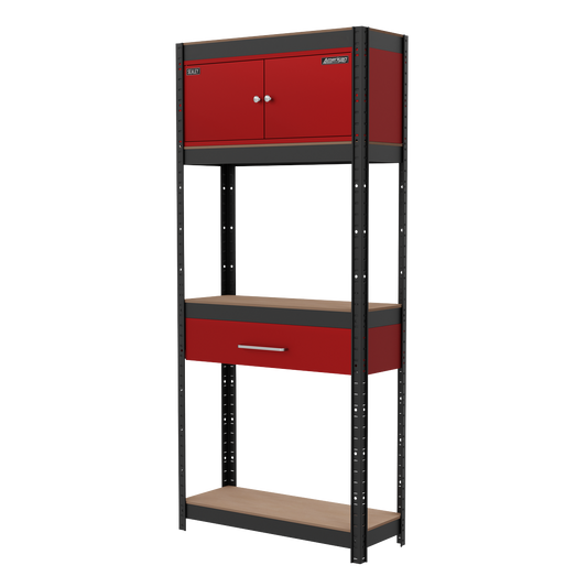 Shelving Unit 4-Tier with Cupboard & Drawer