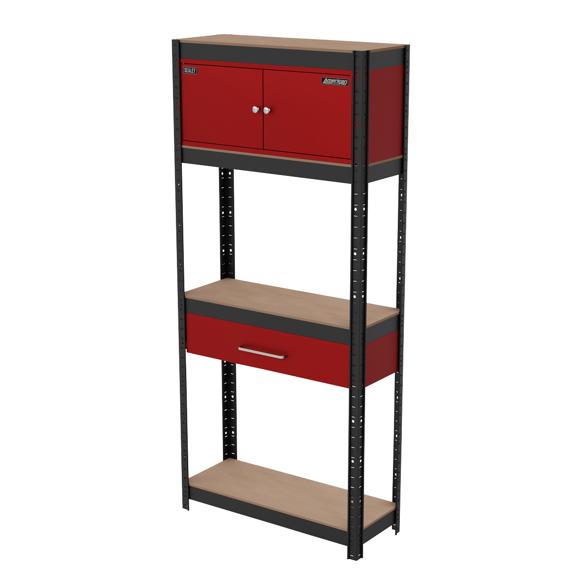 Shelving Unit 4-Tier with Cupboard & Drawer