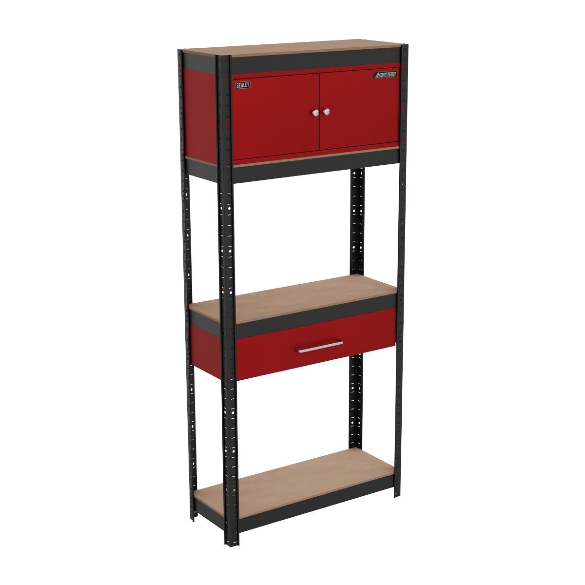 Shelving Unit 4-Tier with Cupboard & Drawer