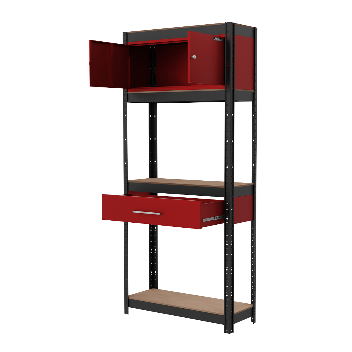 Shelving Unit 4-Tier with Cupboard & Drawer