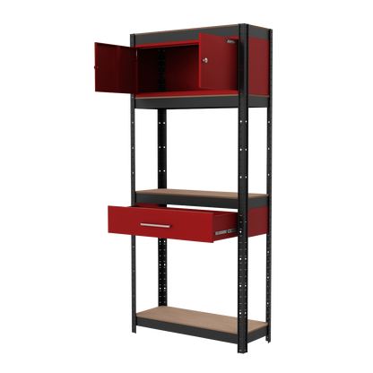 Shelving Unit 4-Tier with Cupboard & Drawer