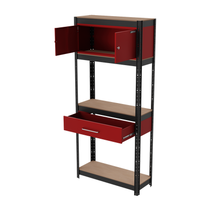 Shelving Unit 4-Tier with Cupboard & Drawer