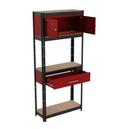 Shelving Unit 4-Tier with Cupboard & Drawer