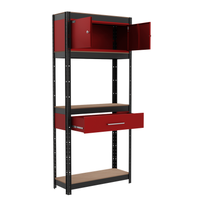 Shelving Unit 4-Tier with Cupboard & Drawer