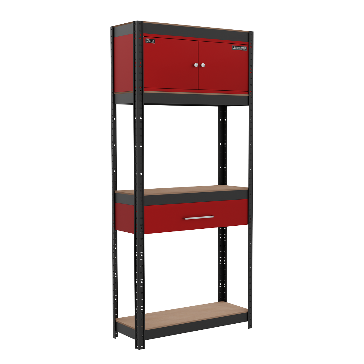 Shelving Unit 4-Tier with Cupboard & Drawer