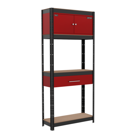 Shelving Unit 4-Tier with Cupboard & Drawer