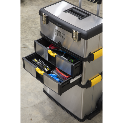 Mobile Stainless Steel/Composite Toolbox with 3 Compartments