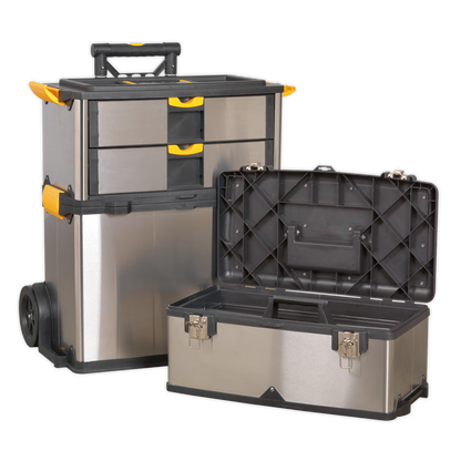 Mobile Stainless Steel/Composite Toolbox with 3 Compartments