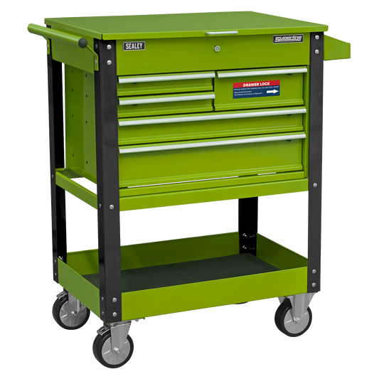 Superline PRO® Heavy-Duty Mobile Tool & Parts Trolley with 5 Drawers and Lockable Top - Hi-Vis Green
