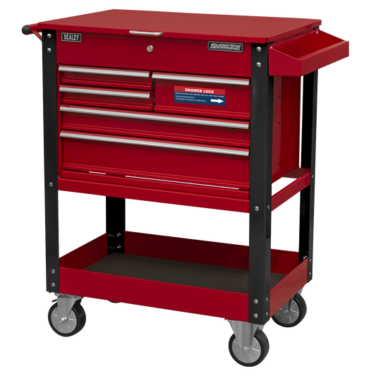 Superline PRO® Heavy-Duty Mobile Tool & Parts Trolley with 5 Drawers & Lockable Top