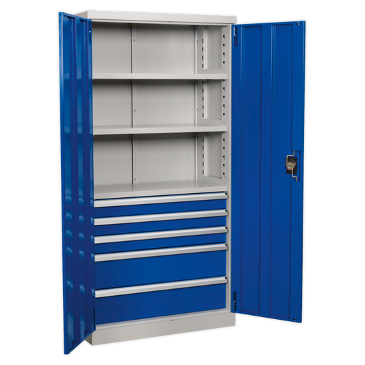 Premier Industrial™ Cabinet with 5 Drawers & 3 Shelves 1800mm