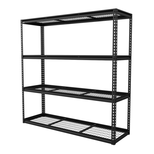 Heavy-Duty Modular Racking Unit with 4 Mesh Shelves 300kg Capacity Per Level 1830mm