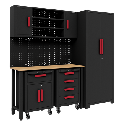 Complete Garage Storage System with 2 Mobile Trolleys