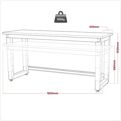Premier™ Heavy-Duty Steel Adjustable Workbench with Stainless Steel Worktop 1830mm