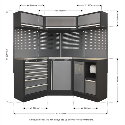 Superline PRO® Corner Storage System with Stainless Worktop 1.55m
