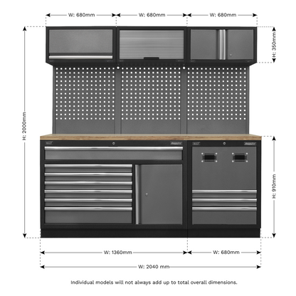 Superline PRO® Modular Storage System Combo with Pressed Wood Worktop