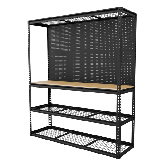 Heavy-Duty Modular Workbench with Racking & Pegboard 1820mm 300kg Capacity Per Level
