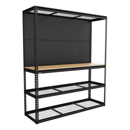 Heavy-Duty Modular Workbench with Racking & Pegboard 1820mm 300kg Capacity Per Level