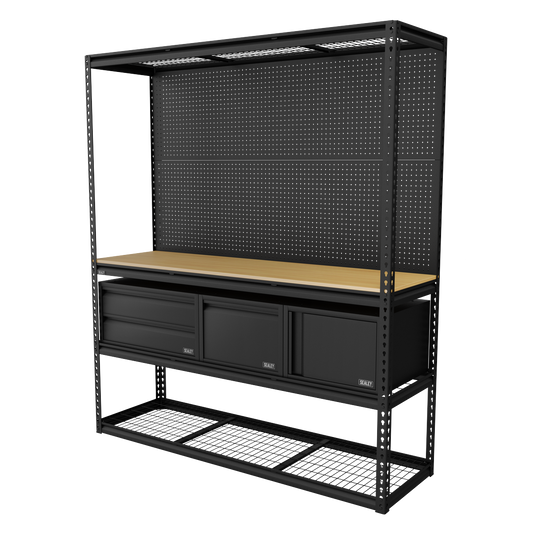 Heavy-Duty Modular Workbench & Racking Kit with 3 Storage Units