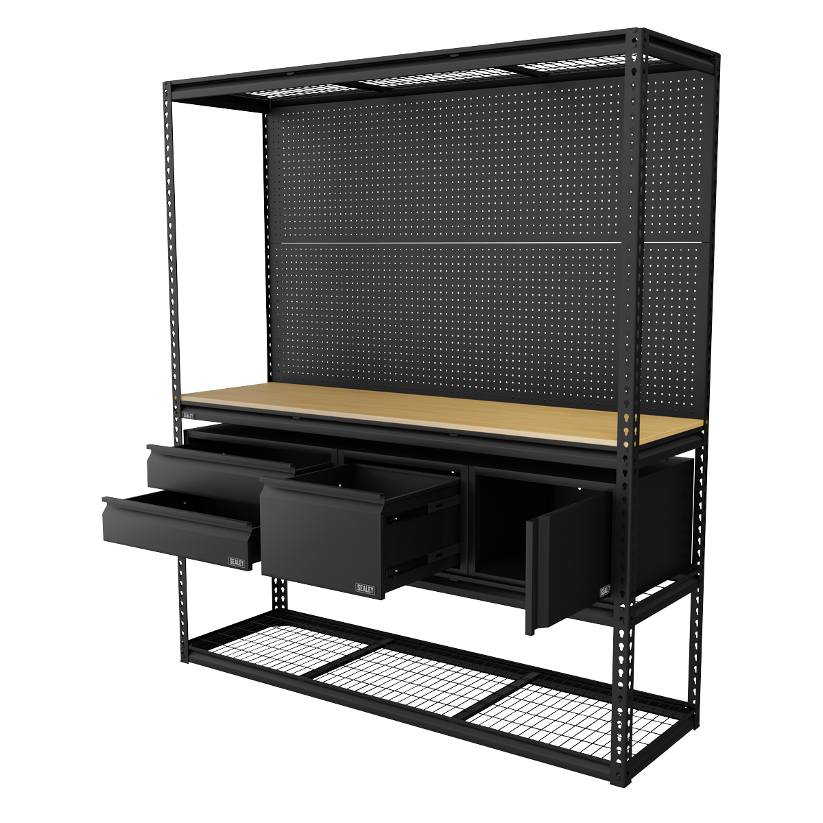 Heavy-Duty Modular Workbench & Racking Kit with 3 Storage Units