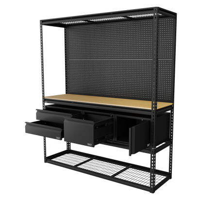 Heavy-Duty Modular Workbench & Racking Kit with 3 Storage Units