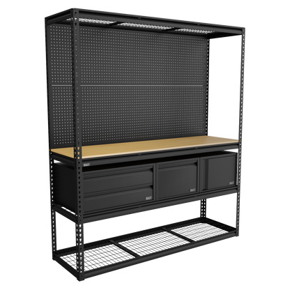 Heavy-Duty Modular Workbench & Racking Kit with 3 Storage Units