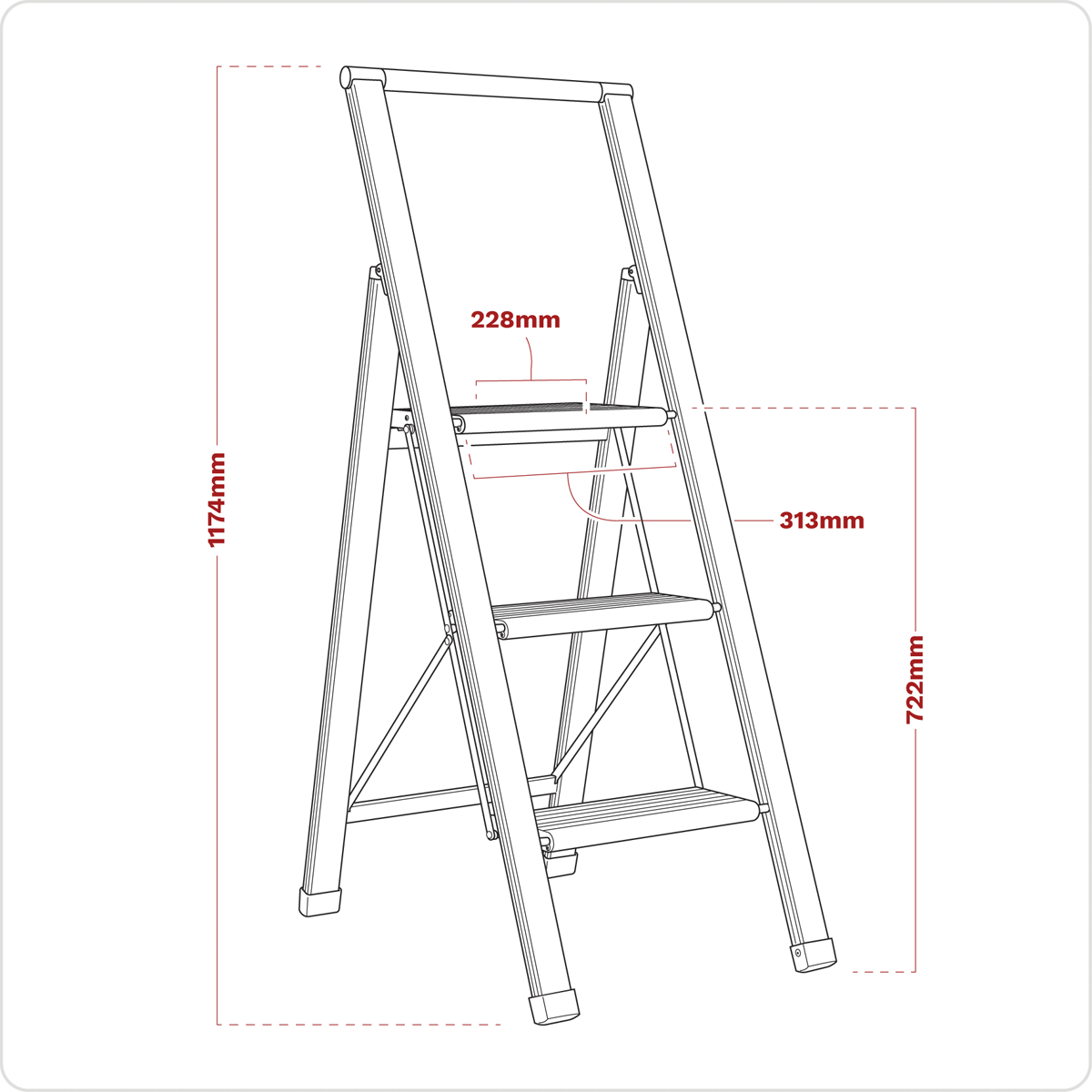Professional Folding Step Ladder 3-Step Aluminium 150kg Capacity