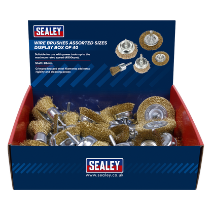 Crimped Wire Brushes Assorted Sizes - Display Box of 40