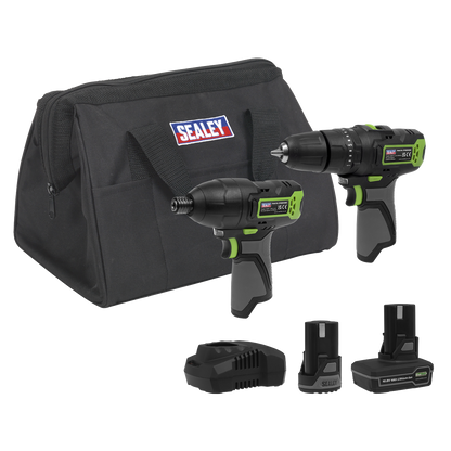 2 x SV10.8 Series Cordless Combi Drill & Impact Driver Kit 10.8V - 2 Batteries & Euro Plug