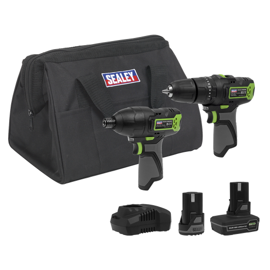 2 x SV10.8 Series Cordless Combi Drill & Impact Driver Kit 10.8V - 2 Batteries & Euro Plug