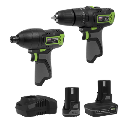 2 x SV10.8 Series Cordless Combi Drill & Impact Driver Kit 10.8V - 2 Batteries & Euro Plug