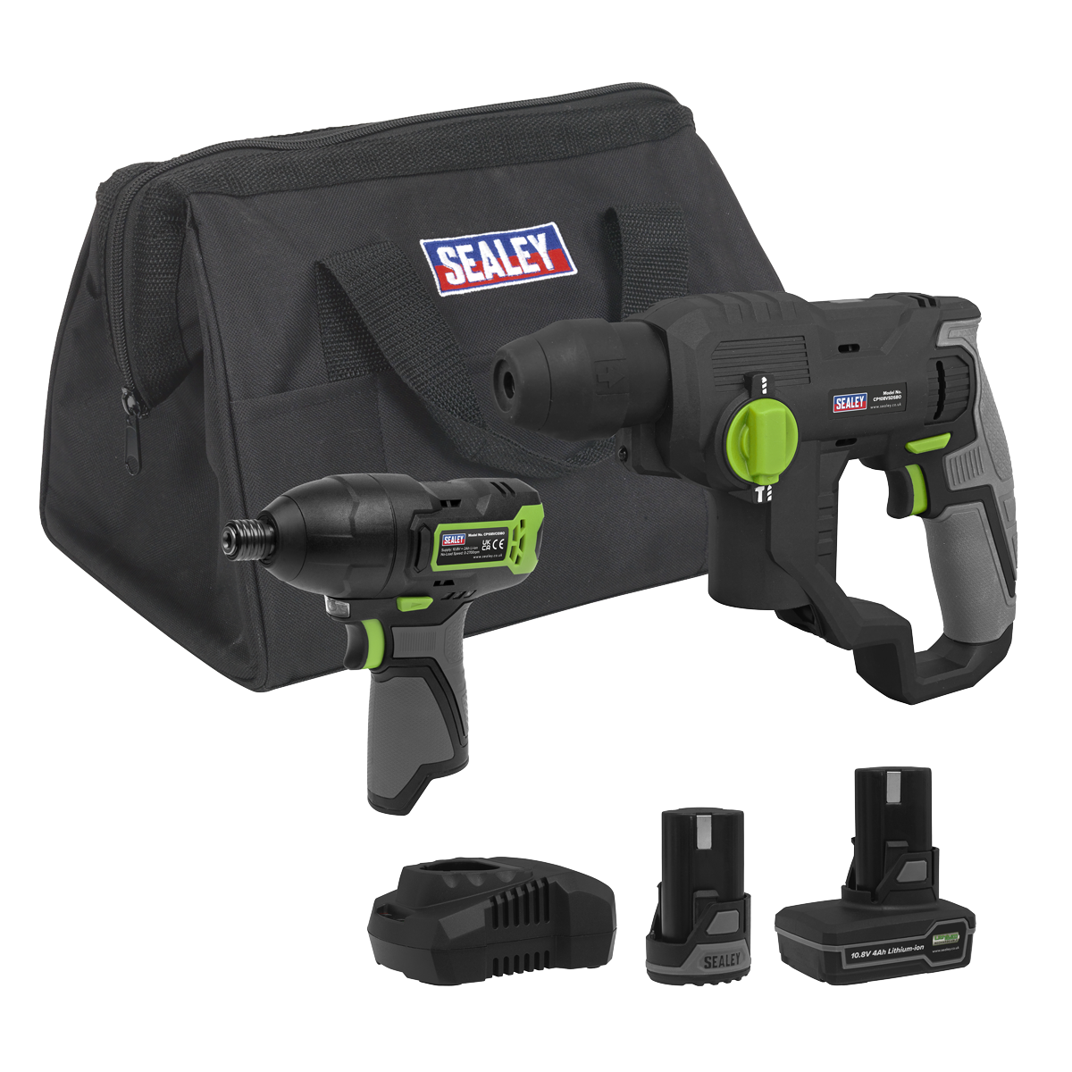 2 x SV10.8 Series Cordless Rotary Hammer Drill & Impact Driver Kit 10.8V - 2 Batteries & Euro Plug