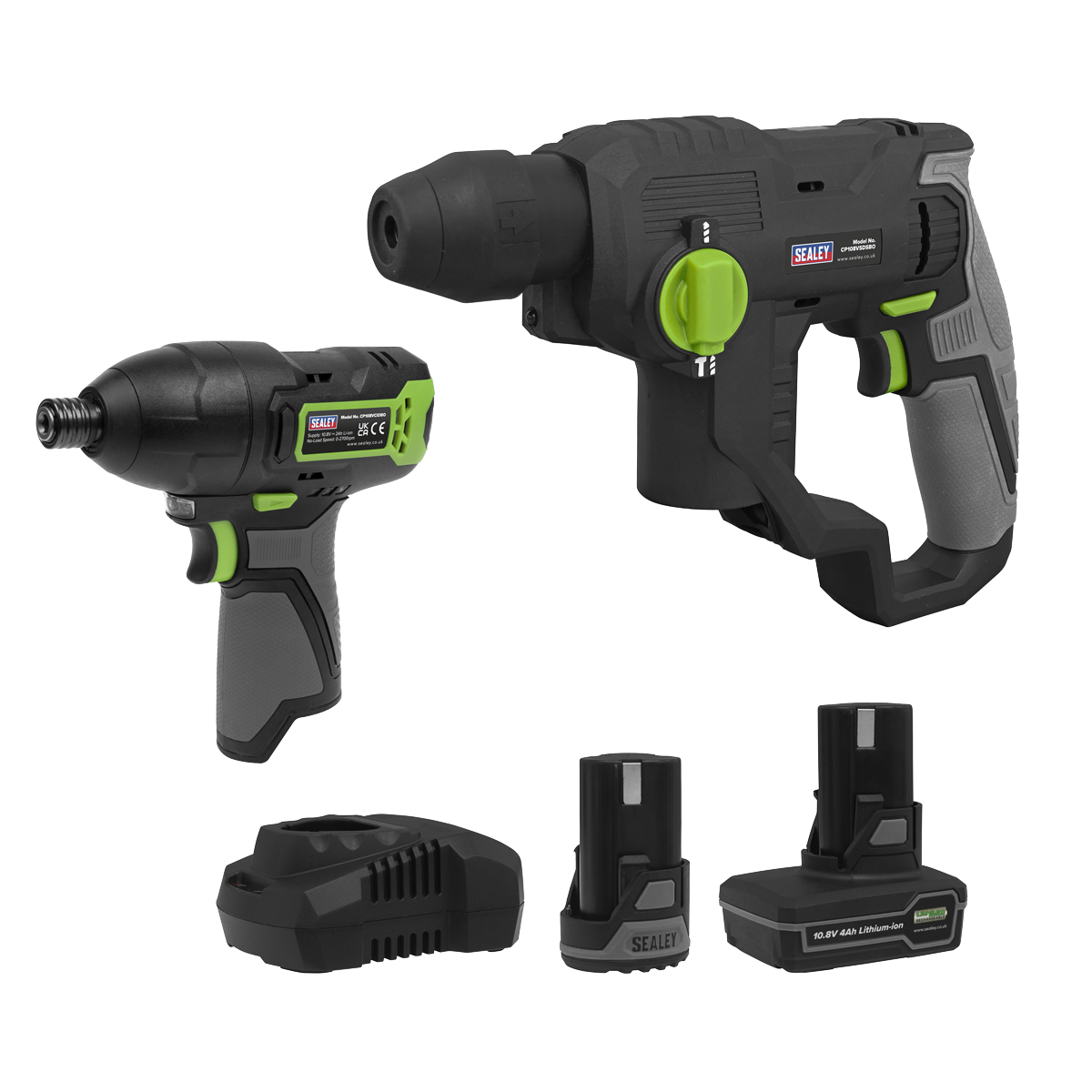 2 x SV10.8 Series Cordless Rotary Hammer Drill & Impact Driver Kit 10.8V - 2 Batteries & Euro Plug
