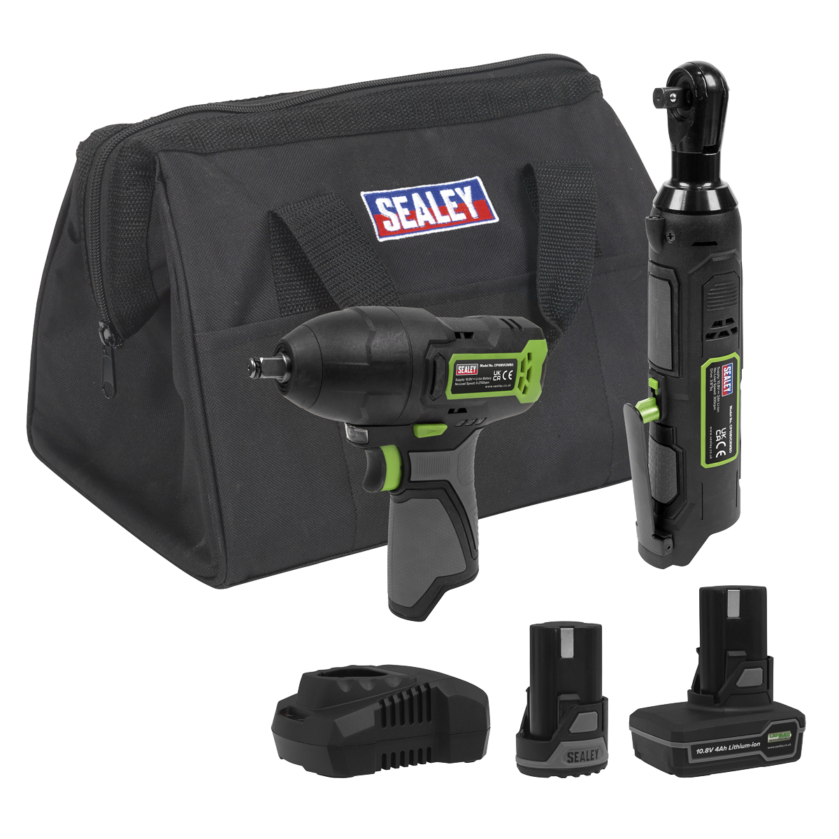 2 x SV10.8 Series Cordless Impact Wrench & Ratchet Wrench Kit 10.8V - 2 Batteries & Euro Plug