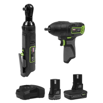 2 x SV10.8 Series Cordless Impact Wrench & Ratchet Wrench Kit 10.8V - 2 Batteries