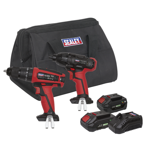 2 x SV20 Series Cordless 13mm Combi Drill & 1/4"Hex Drive Impact Driver Combo Kit 20V - 2 Batteries