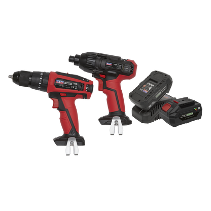 2 x SV20 Series Cordless 13mm Combi Drill & 1/4"Hex Drive Impact Driver Combo Kit 20V - 2 Batteries