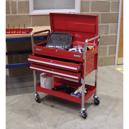 Superline PRO® Heavy-Duty Trolley with Lockable Top & 2 Drawers 2-Level
