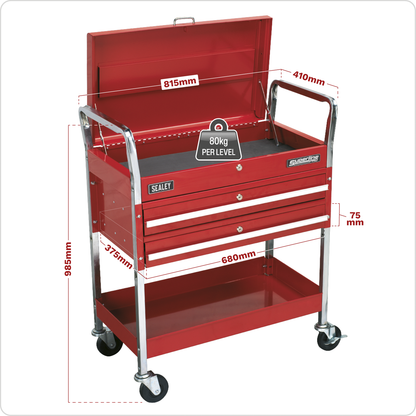 Superline PRO® Heavy-Duty Trolley with Lockable Top & 2 Drawers 2-Level