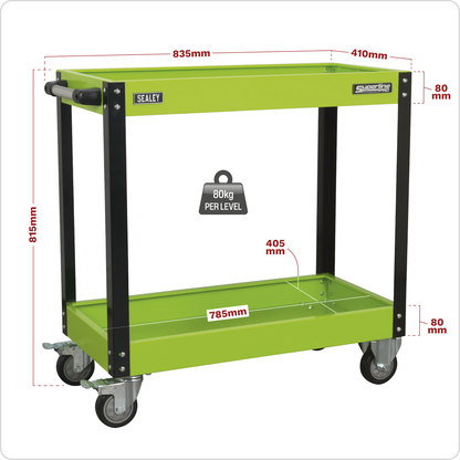 Superline PRO® Heavy-Duty Workshop Trolley 2-Level - Hi-Vis Green