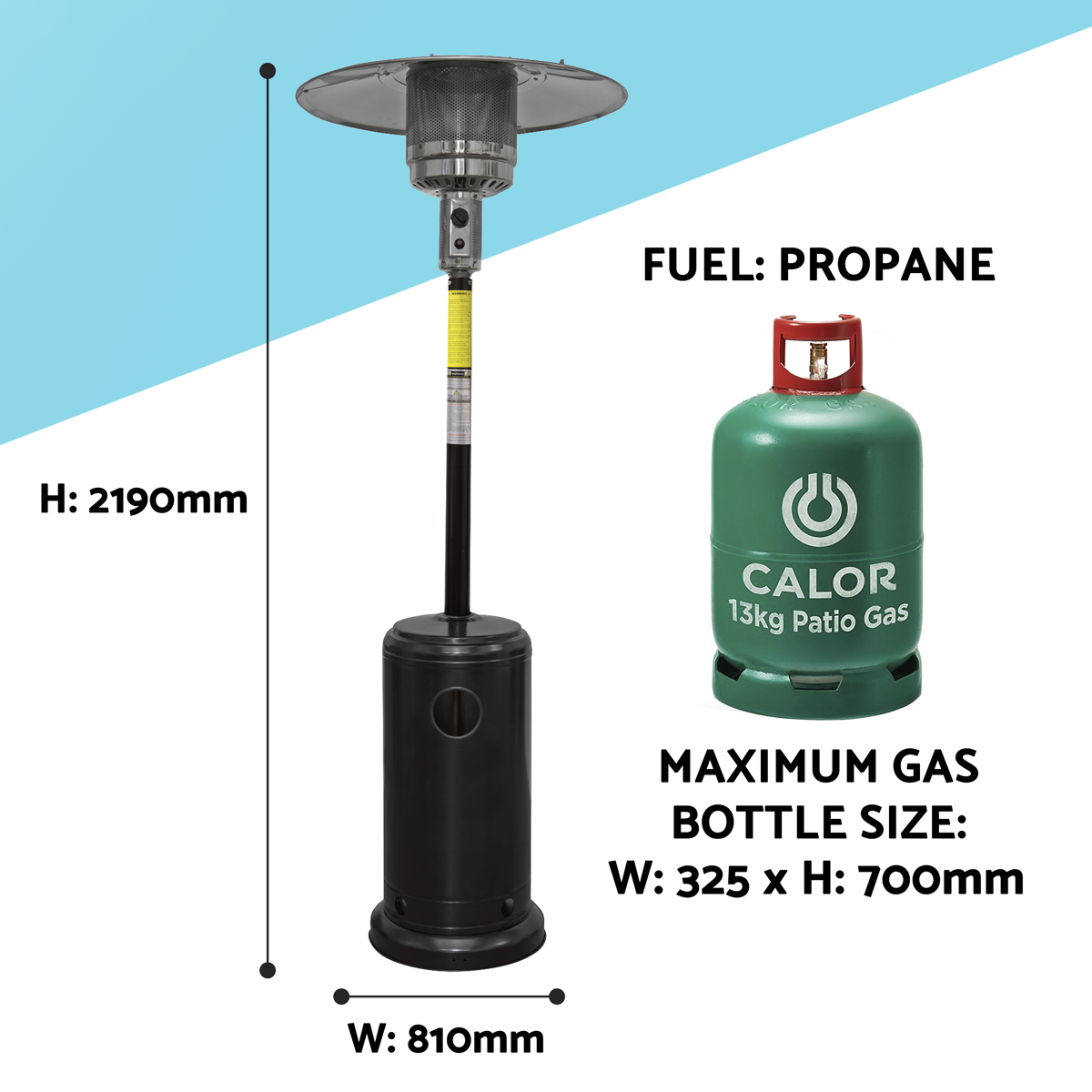 Dellonda Outdoor Garden Gas Patio Heater 13kW Commercial & Domestic Use, Black