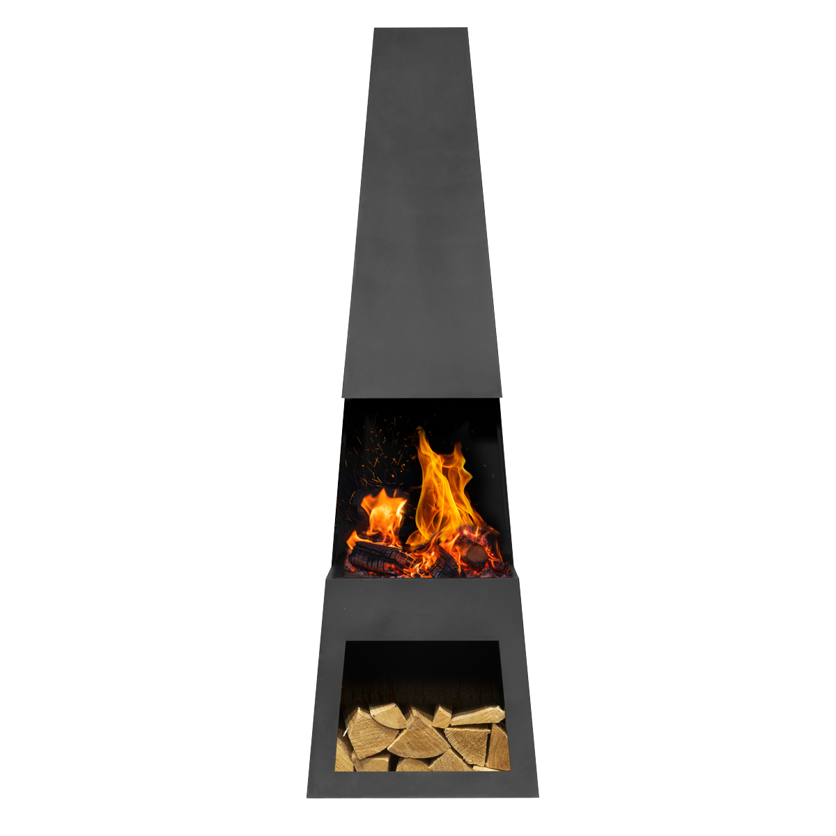 Dellonda Outdoor Chiminea Fireplace Fire Pit Heater Firewood Storage Black Steel