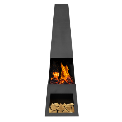 Dellonda Outdoor Chiminea Fireplace Fire Pit Heater Firewood Storage Black Steel