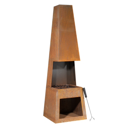 Dellonda Outdoor Chiminea Fireplace Heater Firewood Storage - Corten Steel