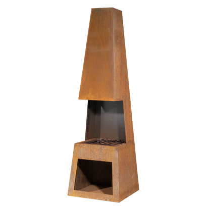 Dellonda Outdoor Chiminea Fireplace Heater Firewood Storage - Corten Steel